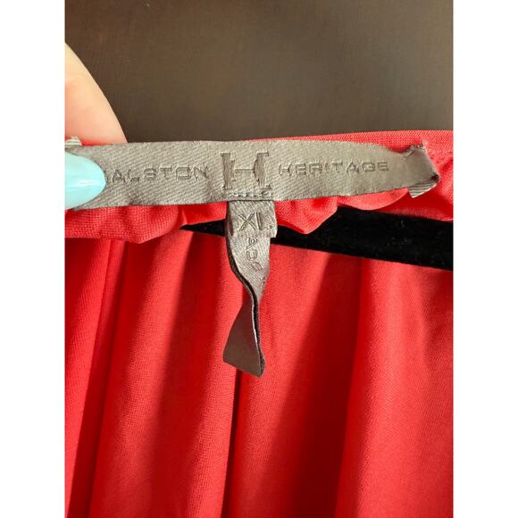 HALSTON HERITAGE | Poppy Red Cap Sleeve Overlay Dress With Draped Waist | XL - Picture 6 of 7